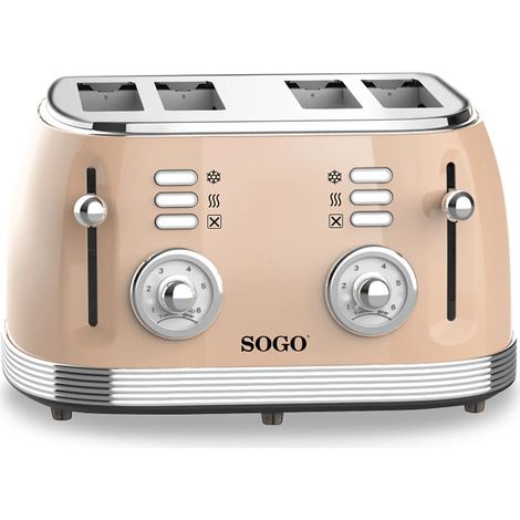 Beiger Retro-Toaster 1500W für 4 Scheiben, 33 x 29 x 18,5 cm