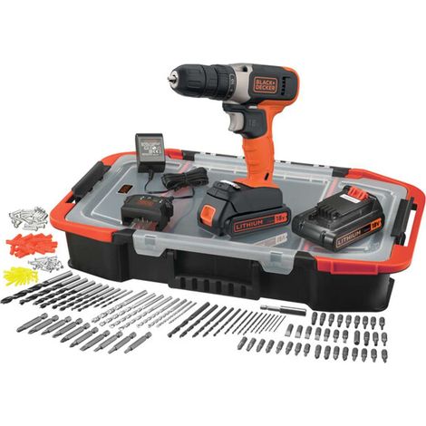 BLACK+DECKER - Atornillador inalámbrico 18V con accesorios, 2 baterías 1,5 Ah Li-Ion, cargador BCD001BAST-QW