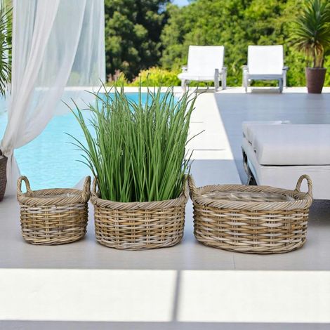 Cache-pot bas en rotin (lot de 2) (1/5)