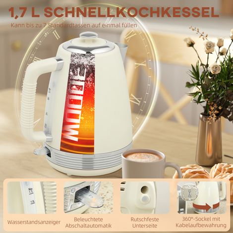 Bouilloire électrique 1,7L 2200W + grille-pain 4 fentes, thermostat Strix, filtre, 7 niveaux de cuisson, tiroir ramasse-miettes (1/4)
