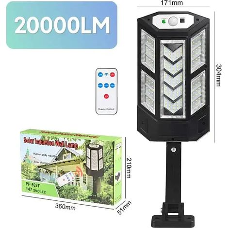 (20 000 lm) Lampe solaire ultra-lumineuse - 3 modes - Étanche (1/5)