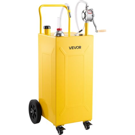 VEVOR Chariot Carburant 132,5 L Reservoir a Carburant Mobile Pompe Manuelle, Reservoir en Acier au Carbone, avec 4 Roues et Tuyau, pour Essence et Diesel, Voiture, Quad, Tondeuse, Moto, Bateau, Jaune (1/5)