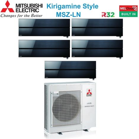 Climatizzatore Condizionatore Mitsubishi Electric Penta Split Inverter serie Kirigamine Style MSZ-LN 9+9+9+9+12 con MXZ-5F102VF Onyx Black R-32 Wi-Fi Integrato Colore Nero 9000+9000+9000+9000+12000