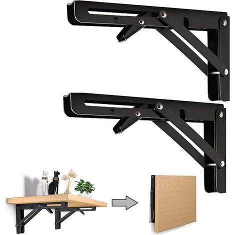 Étagère Murale Pliante de 250 mm, Support de Pliant en Acier inoxydable 304 pour établi, Équerre pliante Support, Equerre pour Etagere Murale(2 Pièces), Noir (1/5)