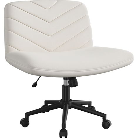 Homevive Silla de Oficina con Reudas, Silla Piernas Cruzadas con Función Mecedora, Ancha Sila de Escritorio para Juegos, Silla de Maquillaje sin Brazos para Casa, Beige