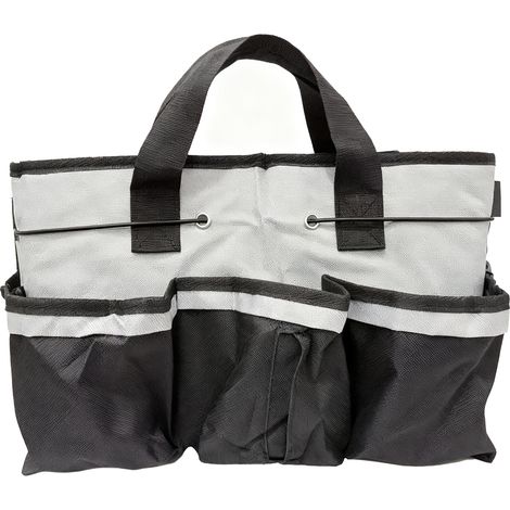 Sac à outils nettoyage imperméable pliable sac rangement fournitures avec bandoulière plusieurs compartiments indépendants poches filet gris (1/5)