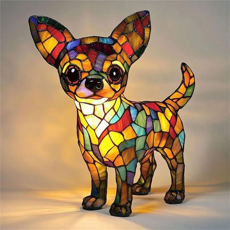 Stehende Chihuahua-Tischlampe (batteriebetrieben) – Retro-Tischlampe – 3D-Tier-Nachtlicht – 17 cm – LED-3D-Lichtornament