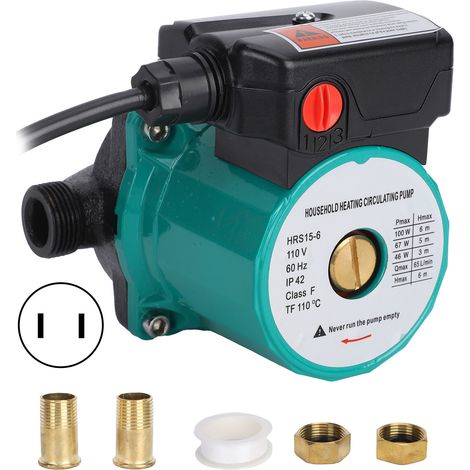 Pompe de circulation eau chaude chauffage domestique surpresseur accessoire prise US 110V AC 6 mètres 65L/min vert (1/5)