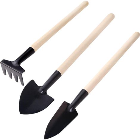 Ensemble de 3 mini-outils de jardin, kit d'outils de repiquage manuels, outils pour plantes : râteau à manche en bois, fourchette (1/5)