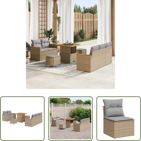 Gartenmöbel - Gartensofa-set mit Kissen 10 pcs Beige und Hellgrau Poly-Rattan (1/5)
