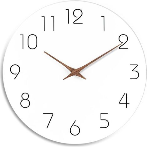 Silent wooden wall clock, 10-inch, no ticking, battery operated, white wood, modern, desk, simple, minimalist, decorative (white) (1/5)