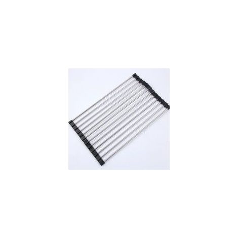 Égouttoir noir 12 tubes 43X23cm 1 tapis d'évier de cuisine égouttoir à vaisselle pliable égouttoir en acier inoxydable