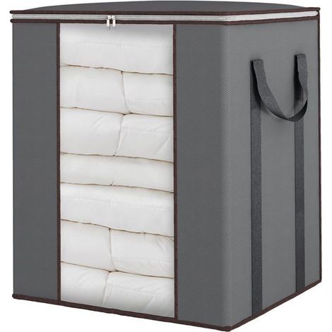 BelleRise - Sac de rangement extra large pour couvertures (120 L), avec poignées renforcées, boîte de rangement respirante pour vêtements, gris (1/5)