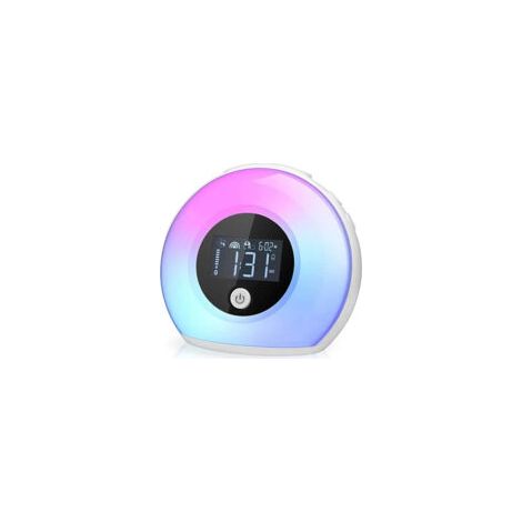 Radio Réveil Matin avec Effets Lumineux - EINNENFFER - 3 Sons Naturels, 5 Lumières Colorées, Design Compact, Batterie Rechargeable USB, Éclairage Progressif pour un Réveil Doux