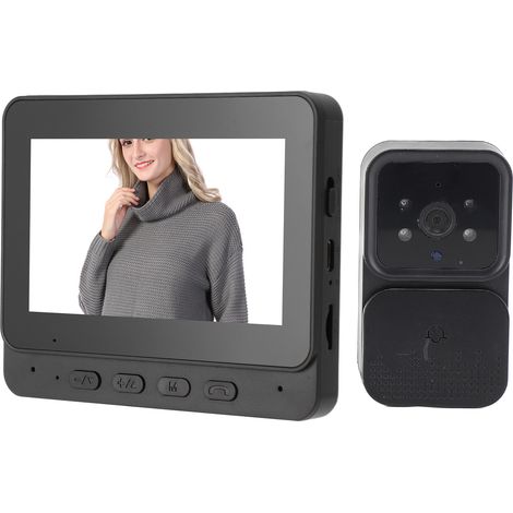 Interphone vidéo sans fil WiFi avec sonnette vidéo 1080p, moniteur, audio bidirectionnel, vision nocturne infrarouge, fréquence de 2,4 GHz et angle de vision de 70°. (1/5)