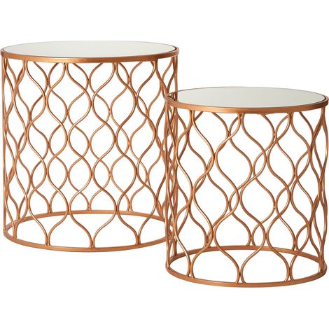Premier Housewares Avantis Mirrored Top Copper Tables - Set of 2 (1/4)