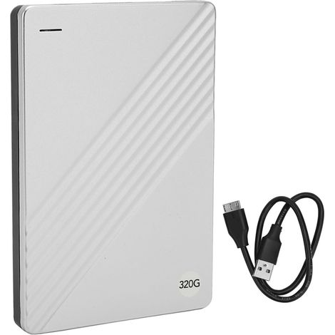 Disque dur externe ultra-plat 2,5 pouces USB 3.0 en alliage d'aluminium, plug and play, 320 Go argenté, pour ordinateur, TV, téléphone (1/5)