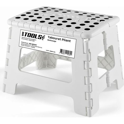 Tabouret Pliant Blanc 27cm, Marchepied Pied Pliable BM TOOLS BMT-MP27-BLANC 150kg Capacité, Léger et Compact pour Adulte/Enfant
