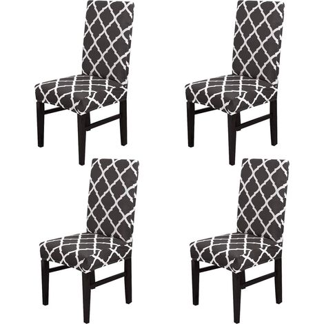 Set of 4 stretchable protective covers for dining chairs - European style - For weddings, banquets, parties, Christmas, birthdays - Black (1/5)