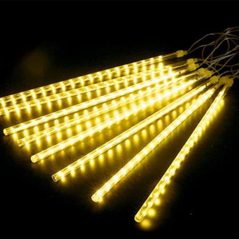 Luci a LED effetto pioggia di meteore, 8 lampadine, 30 cm, effetto ghiacciolo, ideali per Diwali, Natale, Capodanno e balconi, luce bianca calda. (1/5)