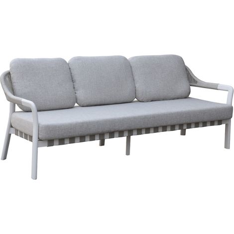 KLULK Divano Da Esterno 3 Posti Martinica In Alluminio Verniciato A Polvere Bianca Con Intreccio In Corde L 205 x P 75 x H 75 Cm (1/5)