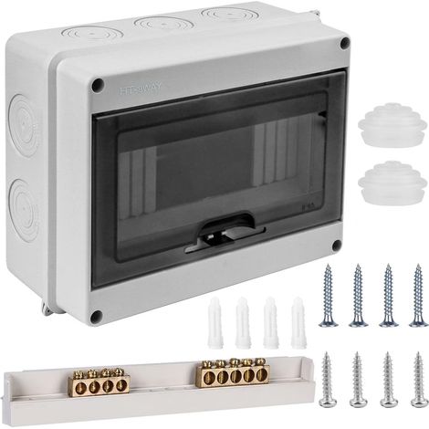Boîte à fusibles en saillie - Étanche IP65 - Avec bornes en laiton - Boîte de distribution - En saillie - 1 rangée de 8 modules - Pour jardin ou extérieur - Électrique - Villas - Colonnes de charge (1/5)