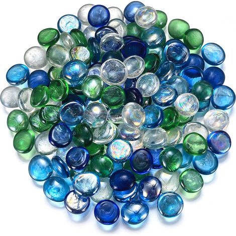 1000 g/200 Pièces Galets de Verre, Bille en Verre, Cailloux de Verre, Pierres Perles Pépites Gemmes Carreaux de Mosaïque Décoratives pour Mariage/Fête, Décoration Table, Vase Décor d’Aquarium (1/5)