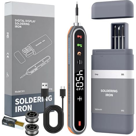USB-C 1600mAh Battery Soldering Iron Kit 8s Heats 356-842°F (1/5)