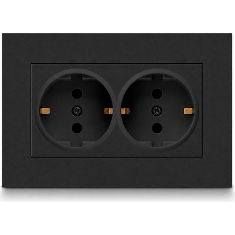 Prise allemande type F double 112 mm 16A noir