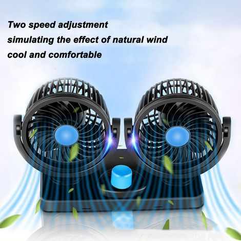 Ventilateur de voiture à double tête 12 V 10 W, ventilateur de circulation d'air électrique pour refroidissement, prise allume-cigare (1/5)