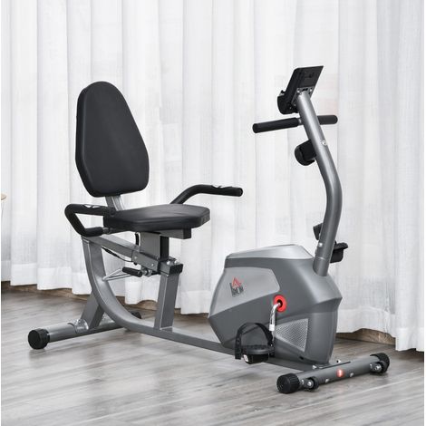 Vélo d'appartement semi-allongé LCD, 8 niveaux, dossier réglable, gris HAVRYA (1/3)