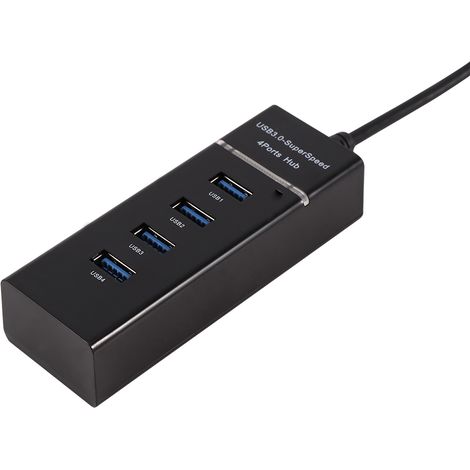 Hub USB 3.0 haute vitesse à 4 ports, adaptateur convertisseur portable, lecteur de cartes pour MacBook, noir (1/5)