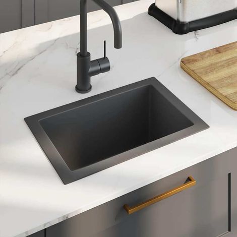 vidaXL Évier de cuisine fait à la main Noir Acier inoxydable (1/5)