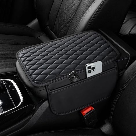Housse de console centrale, housse d'accoudoir en similicuir, housse d'accoudoir universelle - idéale pour protéger les compartiments de rangement et les accessoires intérieurs de la voiture. (1/3)