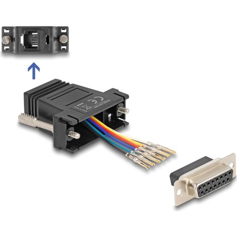 Delock D-Sub hembra de 15 pines a RJ12 hembra, kit de montaje negro