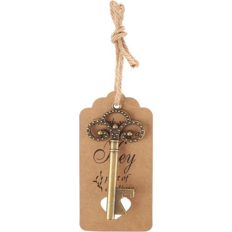 Porte-clés ouvre-bouteille en forme de clé avec carte étiquette et ficelle, lot de 50 pour cadeaux invités mariage fête (1/4)