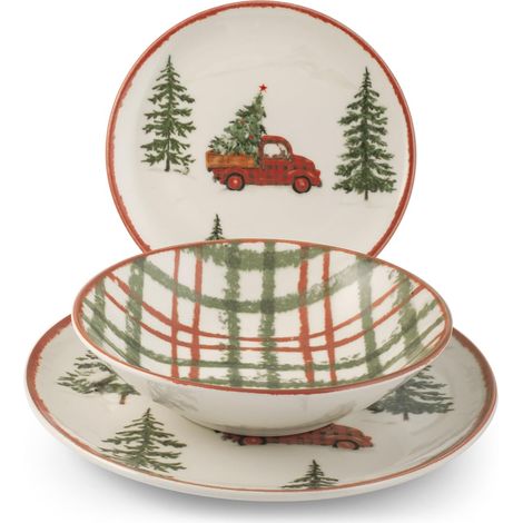 Service de Table 12 Pièces Adventure en Grès - Assiettes Plates, Creuses et à Dessert - Décorations Illustrées Inspirées des Ambiances Traditionnelles (1/4)