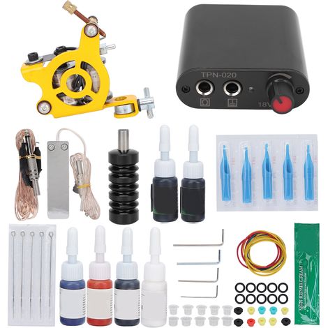 Kit de machine à tatouer professionnel complet pour débutant avec bobines, machine à tatouer 6 encres, œillet 90-265VUS (1/5)