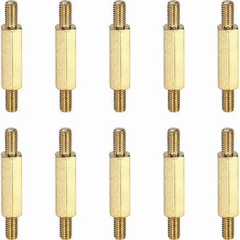 Lot de 10 écrous à double extrémité en cuivre, M3x6+15+6 mm, filetage mâle mâle à double extrémité, tête hexagonale, vis à filetage droit/gauche (1/5)