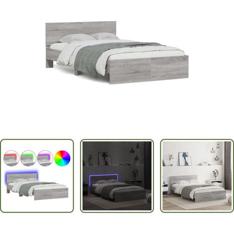 vidaXL RGB-LED -  Bettgestell mit Kopfteil LED-Beleuchtung Grau Sonoma 140x200 cm (1/5)