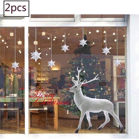 Sticker Fenetre Noel - Renne Blanc Grand Format - Motif Flocon Neige - Autocollant Electrostatique PVC Reutilisable - Decoration Fenetre Interieur (1/5)