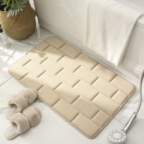 Non-slip memory foam bath mat, absorbent and washable bath mat, shower mat (khaki, 50 x 80 cm) (1/5)