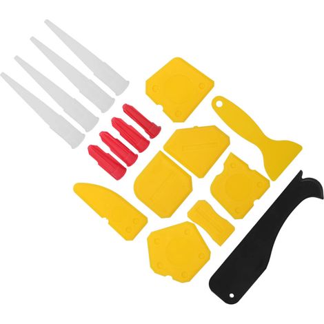 Kit de 17 pièces pour mastic plastique, comprenant un racloir, un spatule et un outil de finition pour colle à verre et à joints de fenêtre. (1/5)