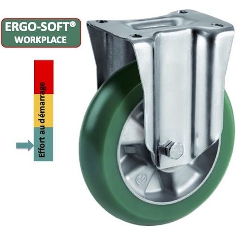 Roulette fixe diamètre 200 mm roue polyuréthane vert ERGO-SOFT® - 500 Kg