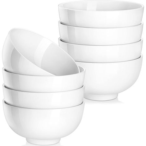 8 Bol Petit Dejeuner en Porcelaine, 420ml Bols à Soupe Blanc Bols à Céréales Ø 12,8 cm, Saladier Blanc, Coupelle Dessert, au Micro-ondes et Four, pour Céréales, Soupe, Salades et Riz (1/5)