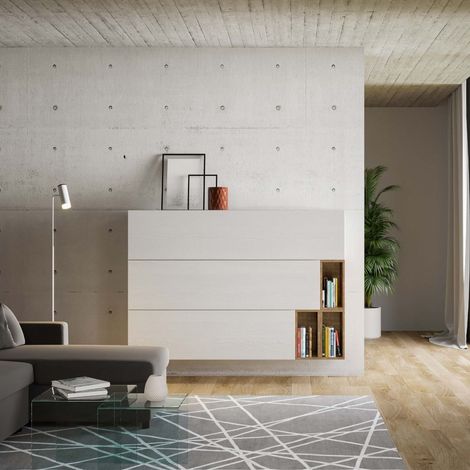 Parete soggiorno ribalta Isoka A19 L.174 P.39,5 Bianco e Quercia (1/5)