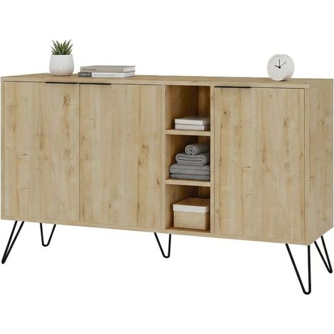 Dmora - Credenza Perseus, Buffet da soggiorno, Madia da salotto, Dispensa da cucina, 142x36h83 cm, Quercia, con imballo rinforzato, con imballo rinforzato