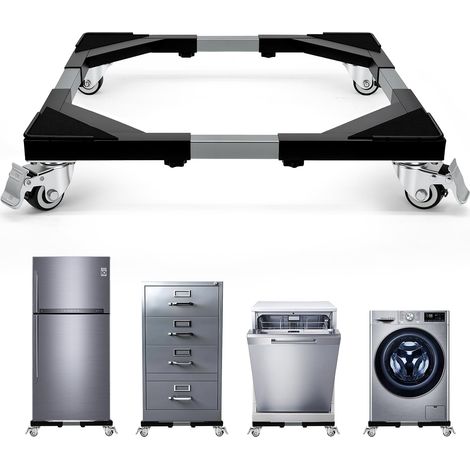 Socle pour lave-linge avec 4 roulettes en acier inoxydable, support réglable pour lave-linge et sèche-linge, capacité de charge élevée 300 kg, largeur réglable de 54 à 7 mm. (1/5)