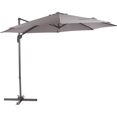 Sombrilla voladiza de poliéster gris oscuro negro 300 cm poste metal Savona (1/5)