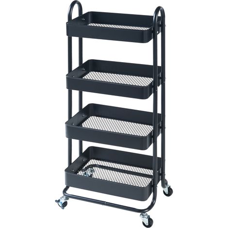 Chariot de service desserte cuisine salon meuble de rangement à 4 paniers acier 104 x 46 x 35 cm noir mat (1/4)